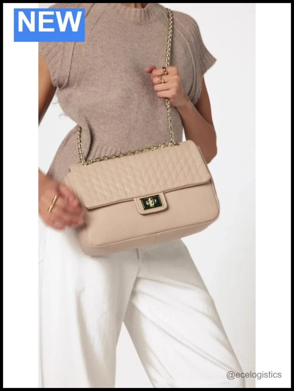 KARL LAGERFELD Shoulder Bag Pebble Leather Satchel Convertible Flap